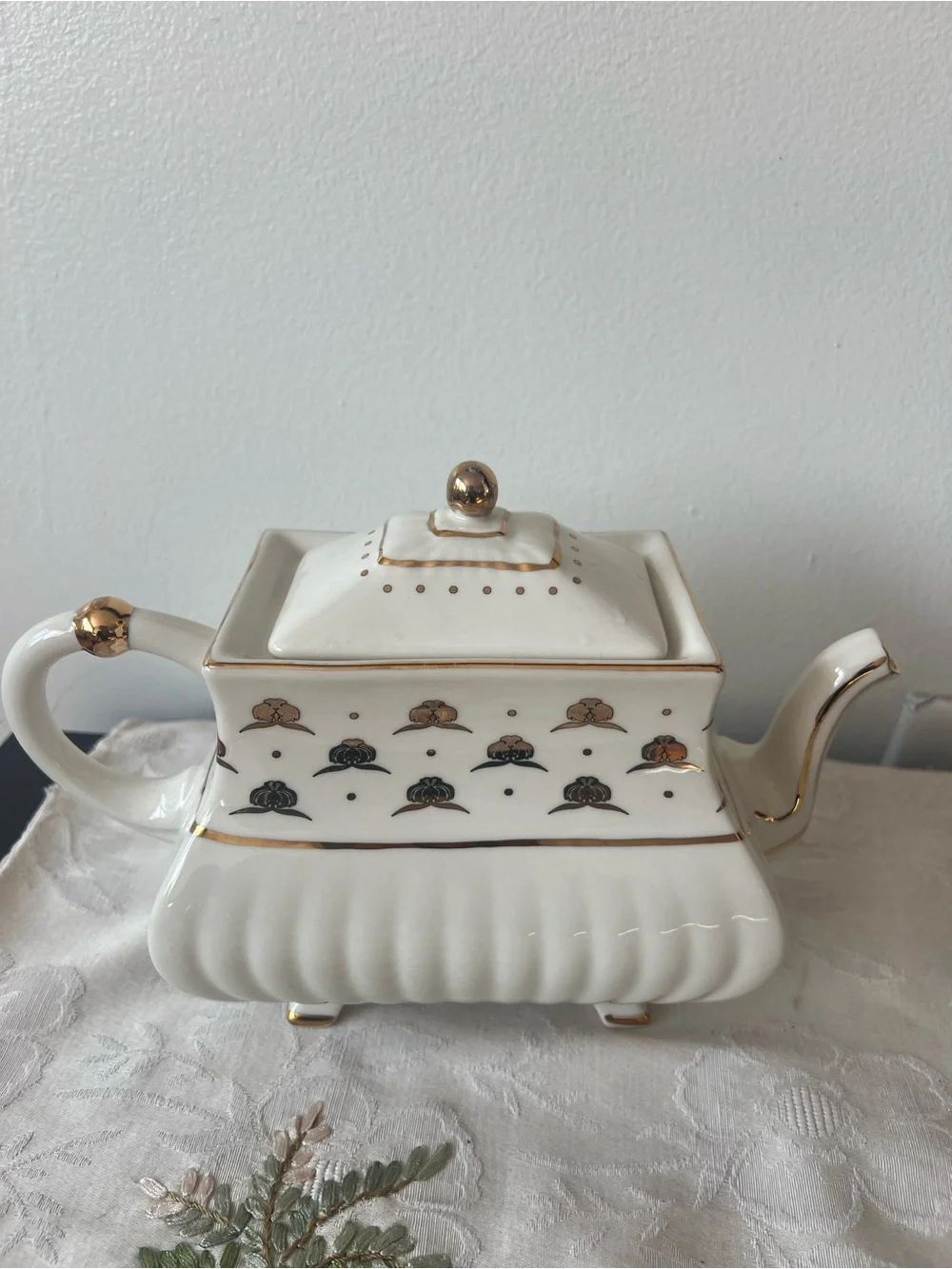 Anthropologie Cream and Gold MET Collaboration Stoneware Teapot